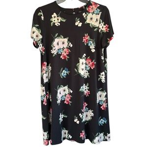 EUC J. Jill Wearever Collection Black Floral A-Line Stretch Dress Size Large